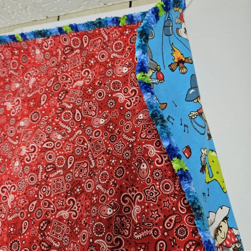 Handmade cowboy baby blanket with embroidered edges 42